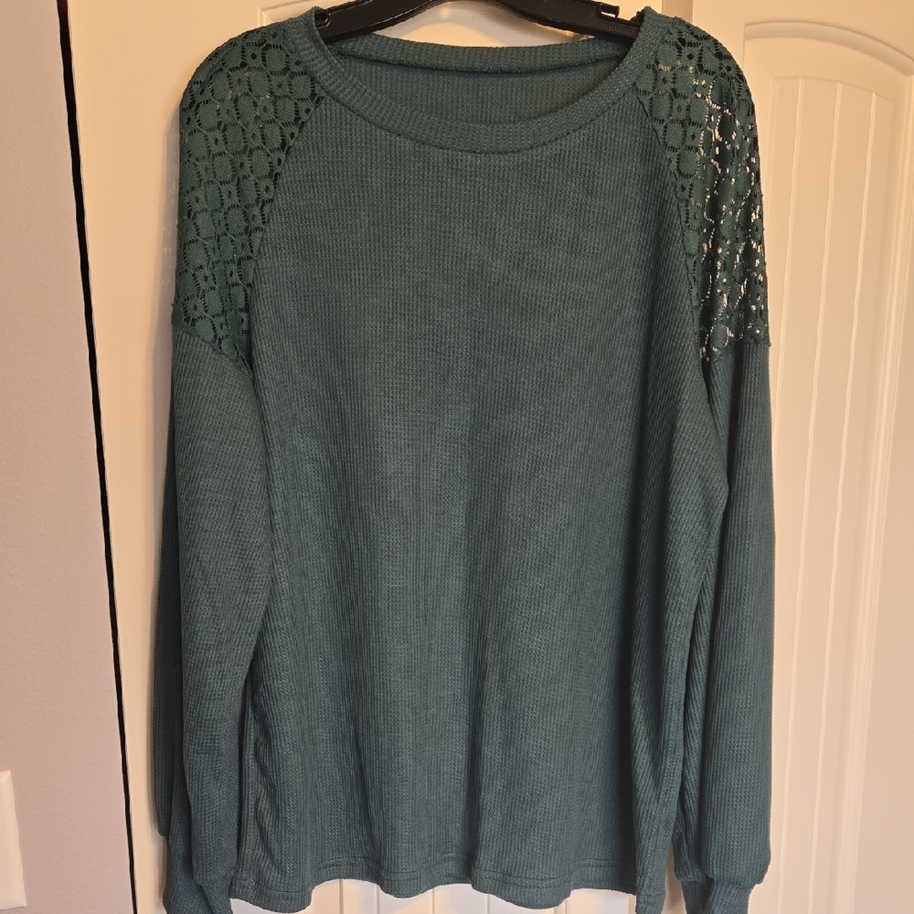 Teal Lace Shoulder Women's Top